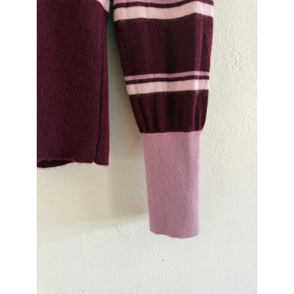 Nordstrom Signature Burgundy Pink Striped 100% Cashmere Crew Neck Sweater Large